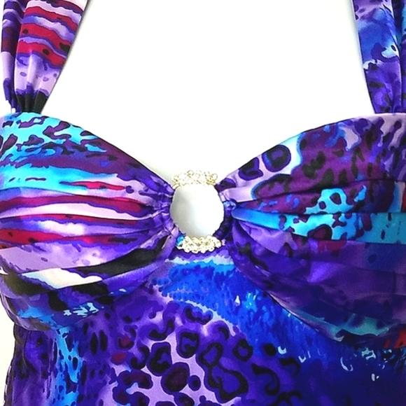 Formal Maxi Dress Gown Halter Top leopard print mermaid  Blondie Nites Purple - Picture 4 of 13